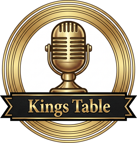 Kings Table crest — a golden microphone on a banner